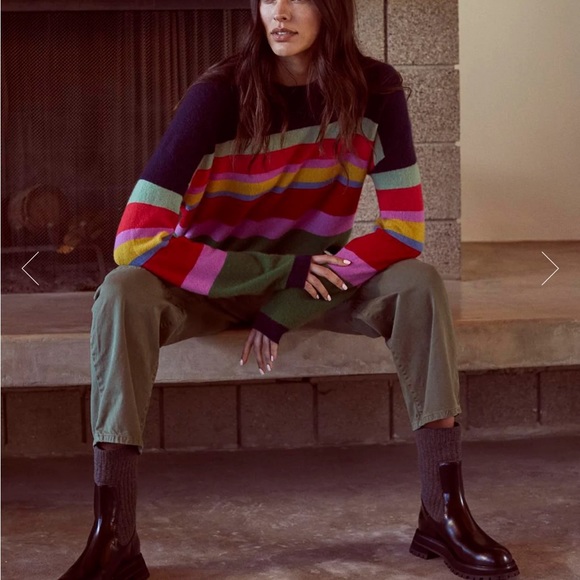 Velvet KACEY CASHMERE STRIPED CREW NECK SWEATER - Picture 4 of 6